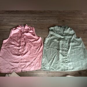 SHEIN Pink & Mint Sleeveless Button-Front Camisoles